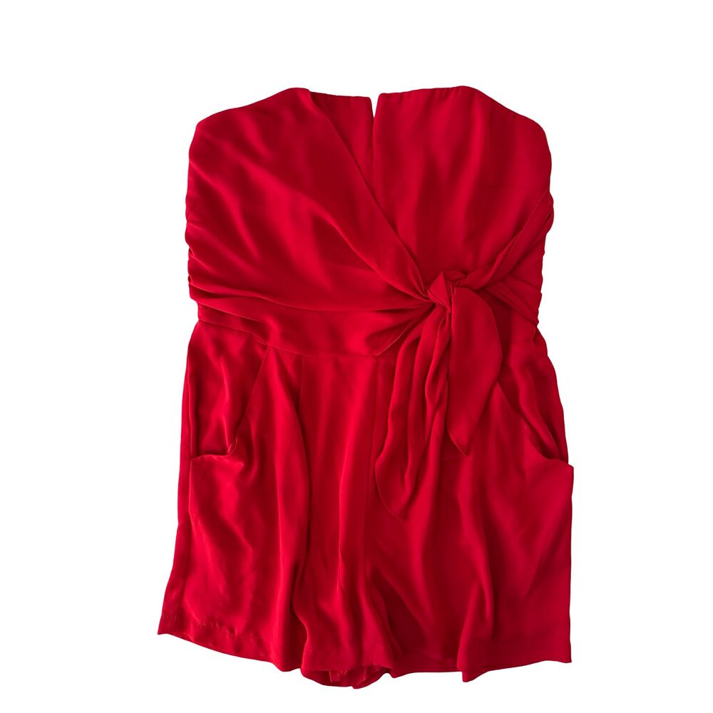 Express Red Strapless Romper Tie Front Satin Size 10 Women